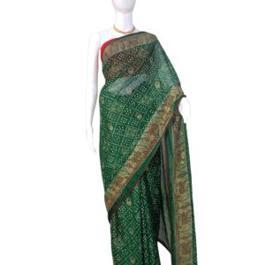Chifffon Bandhani Printed Green Saree