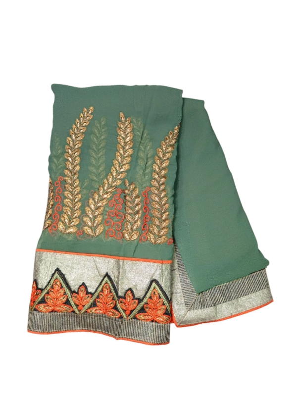 Chiffon Multicolor Embroidery Saree - Image 4