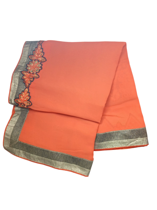 Chiffon Multicolor Embroidery Saree - Image 3