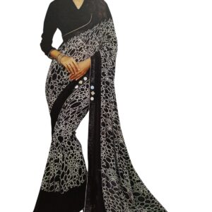 Black Pure Chiffon Saree in Bubble Print