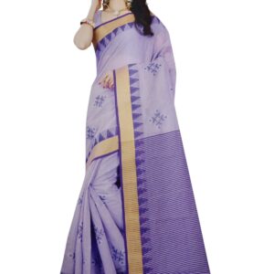 Katha Work Cotton Saree In Purple