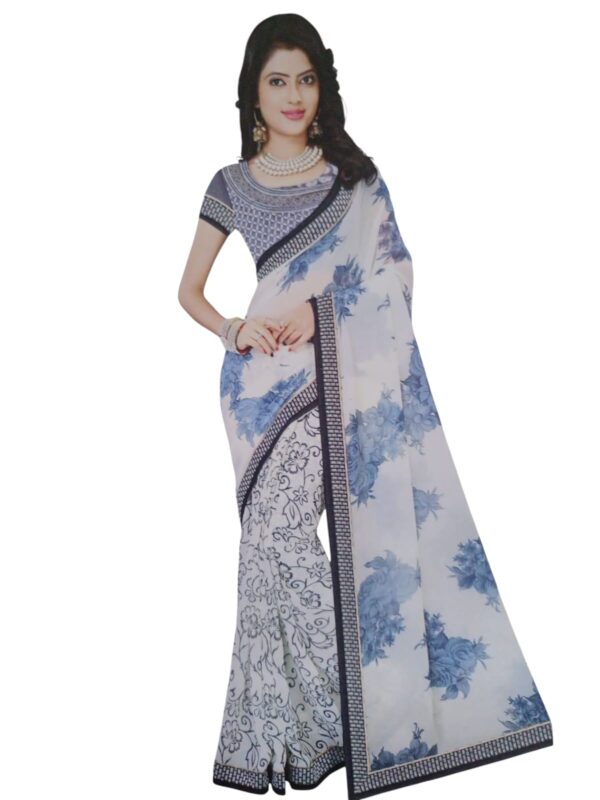 Pure Chiffon Cream Saree