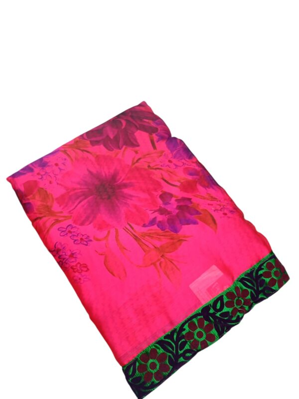 Pure Chiffon Hot Pink Saree - Image 2