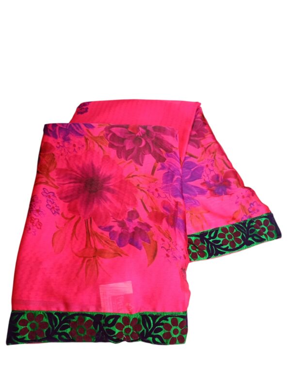 Pure Chiffon Hot Pink Saree - Image 5