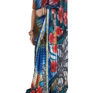 Multicolor Black Chiffon Saree