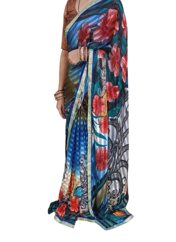 Multicolor Black Chiffon Saree