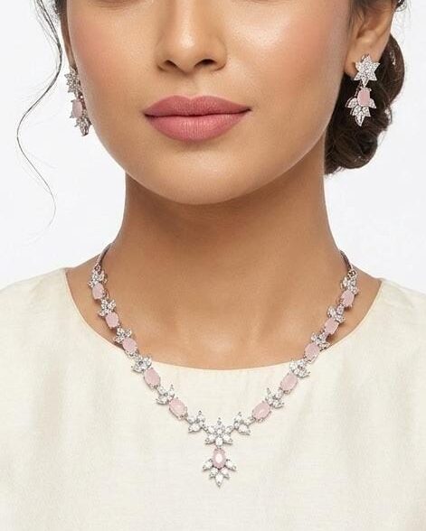 Baby Pink American Diamond Necklace