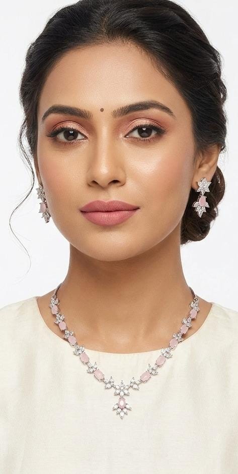 Baby Pink American Diamond Necklace - Image 2