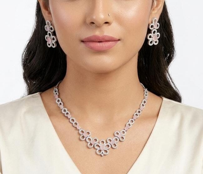Baby Pink American Diamond Necklace (AD)