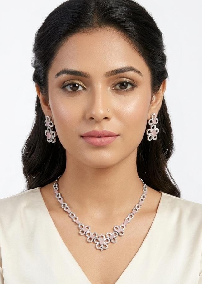 Baby Pink American Diamond Necklace (AD) - Image 2