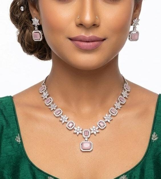 Baby Pink American Diamond Necklace (AD1)