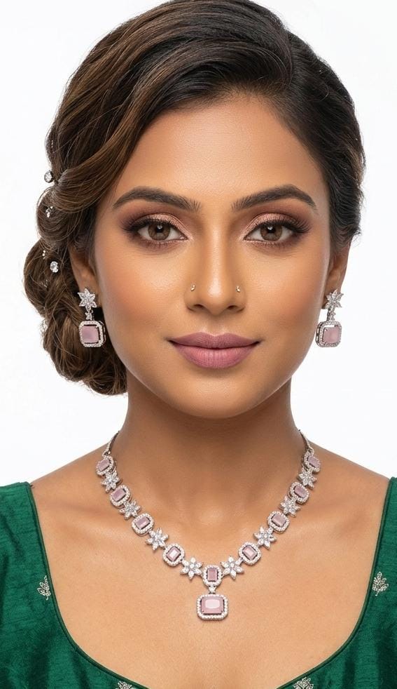 Baby Pink American Diamond Necklace (AD1) - Image 2