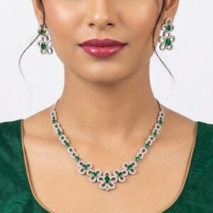 Green American Diamond Necklace (AD)