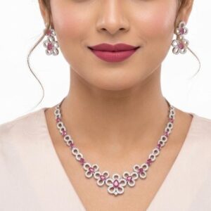 Hot Pink American Diamond Necklace (AD)