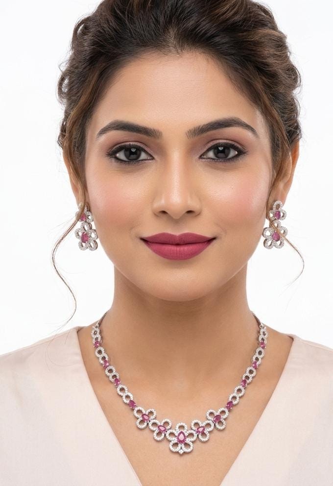 Hot Pink American Diamond Necklace (AD) - Image 2