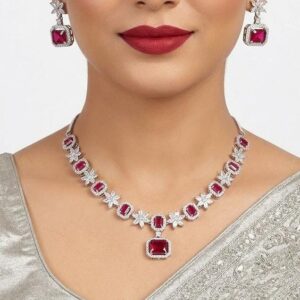 Hot Pink American Diamond Necklace (AD1)