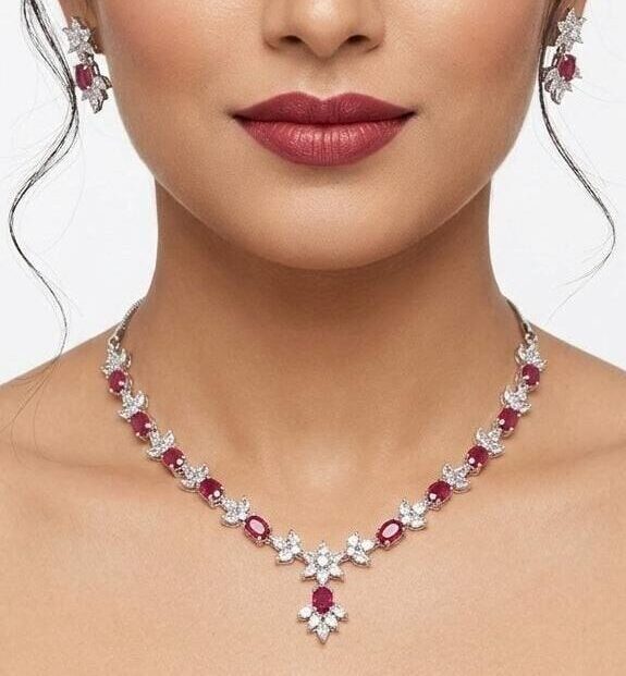 Hot Pink American Diamond Necklace