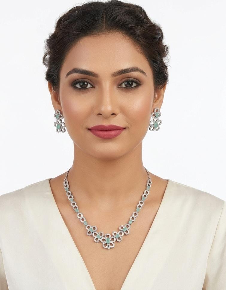 Mint Green American Diamond Necklace (AD) - Image 2