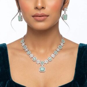 Mint Green American Diamond Necklace (AD1)