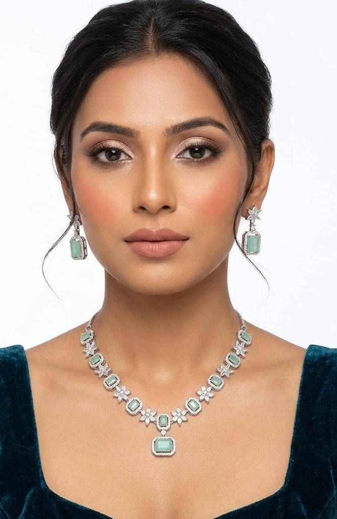 Mint Green American Diamond Necklace (AD1) - Image 2