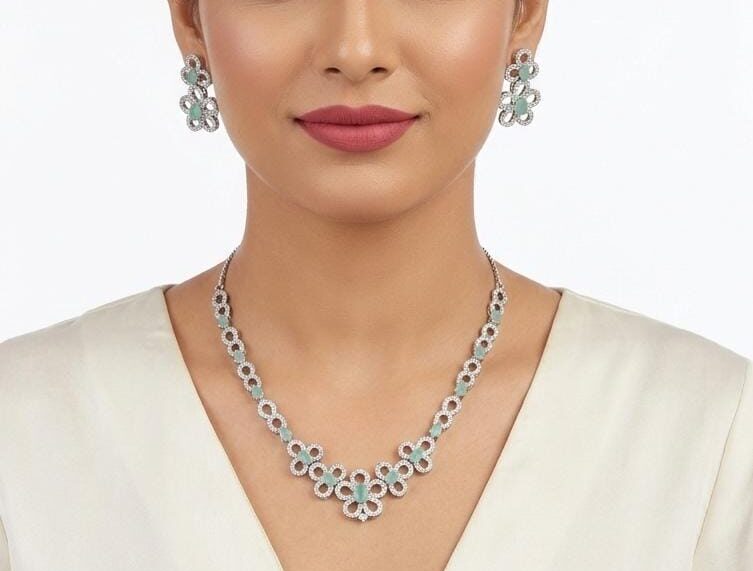 Mint Green American Diamond Necklace (AD)