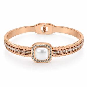 Elegant Rose Gold Anti-Tarnish Pearl Bracelet with Crystal Detailing