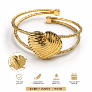 Stylish Gold Heart Design Adjustable Bracelet | Anti-Tarnish Open Cuff Bangle