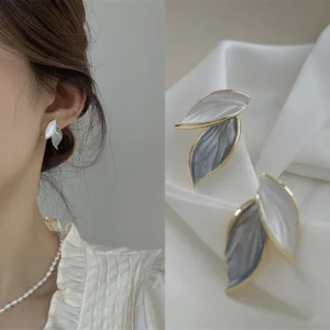 Elegant Double Leaf Design Stud Earrings for Women