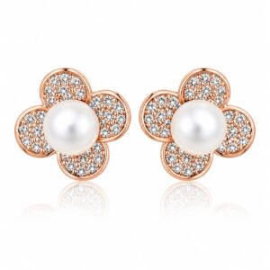 Anti-Tarnish Pearl Flower Stud Earrings for Women