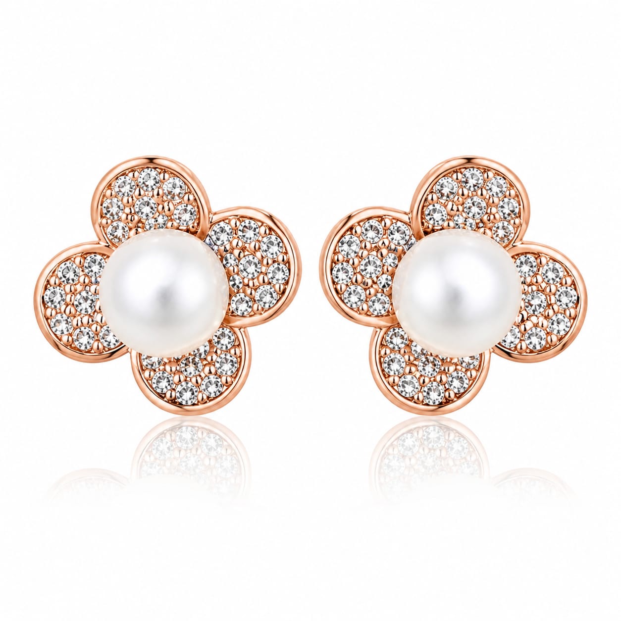 Anti-Tarnish Pearl Flower Stud Earrings for Women