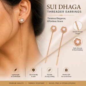 Anti-Tarnish Floral Sui Dhaga Threader Earrings for Women