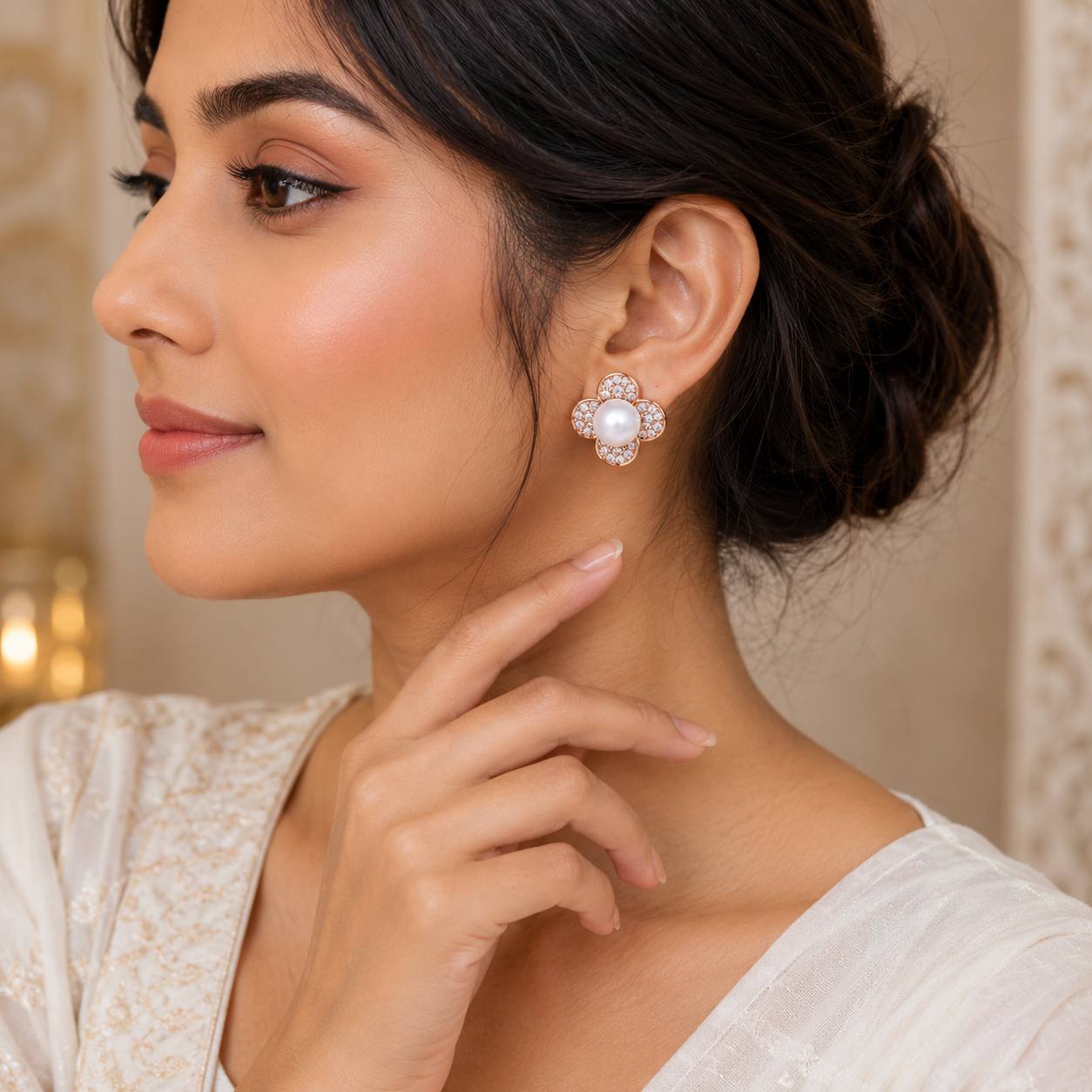 Anti-Tarnish Pearl Flower Stud Earrings for Women - Image 2