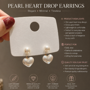 Pearl Heart Drop Earrings for Women