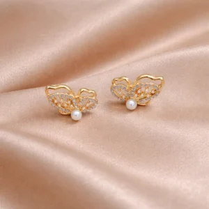 Elegant Butterfly Pearl Stud Earrings for Women