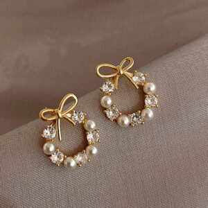 Elegant Bow Pearl Hoop Earrings