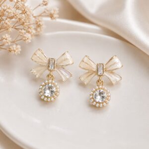 Crystal Bow Drop Earrings