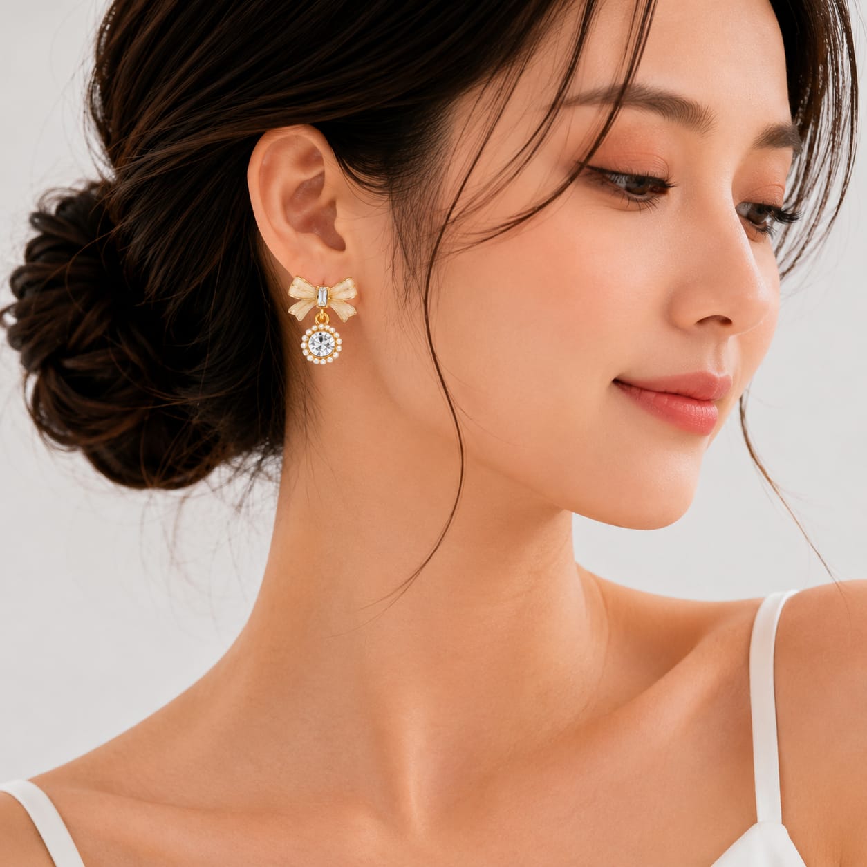 Crystal Bow Drop Earrings - Image 2