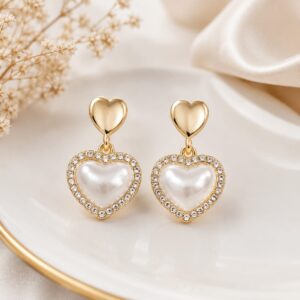 Pearl Heart Drop Earrings