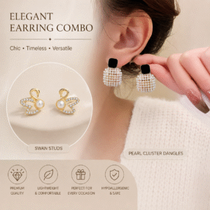 Elegant Combo Set of Swan Pearl & Pearl Cluster Dangling Earrings