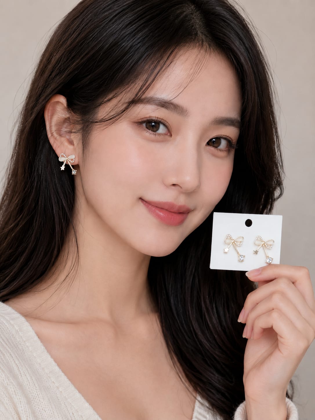 Korean Pearl Stud Earrings & Bow Crystal Drop Earrings - Image 3