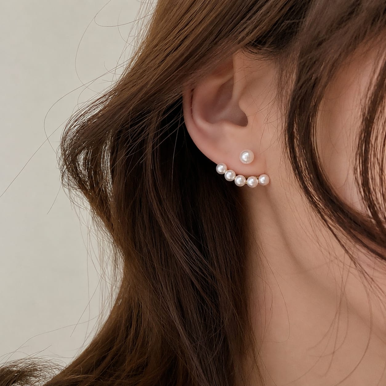 Korean Pearl & Black Floral Earrings Combo Set - Image 2
